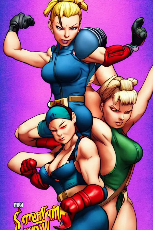 Prompt: Movie poster of Cammy and Rose from Street Fighter, by Rockin\'Jelly Bean, in the style of Rockin\'Jelly Bean, Highly Detailed, Dramatic, 8k, hd, high resolution print