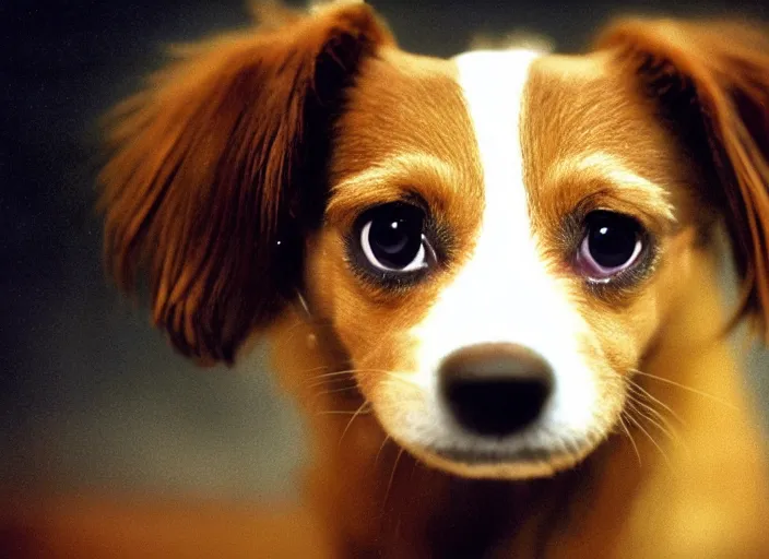 Prompt: a extreme close - up photo, color studio photographic portrait of a little dog, dramatic backlighting, 1 9 7 3 photo from life magazine,