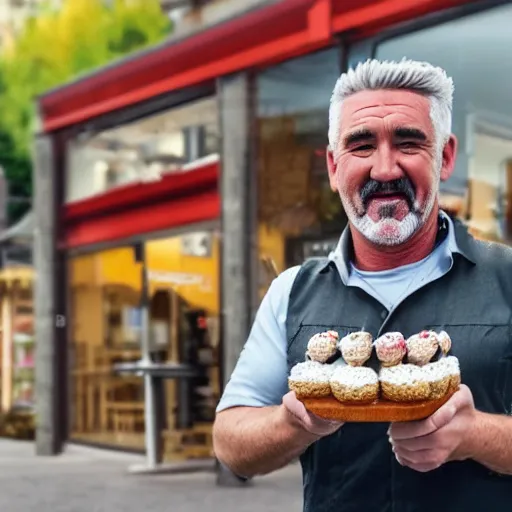 Image similar to a close up photo of Paul Hollywood stealing a pack of 6 cakes from the bakery, wearing a stereotypical robber outfit,excited expression, running towards the camera, photorealistic, clear lighting, detailed, 4k