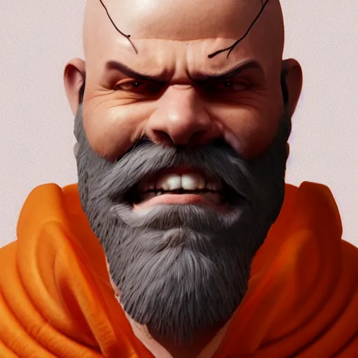 Image similar to bald man with an orange beard android, hyper detailed, digital art, trending in artstation, cinematic lighting, studio quality, smooth render, unreal engine 5 rendered, octane rendered, art style by klimt and nixeu and ian sprigger and wlop and krenz cushart