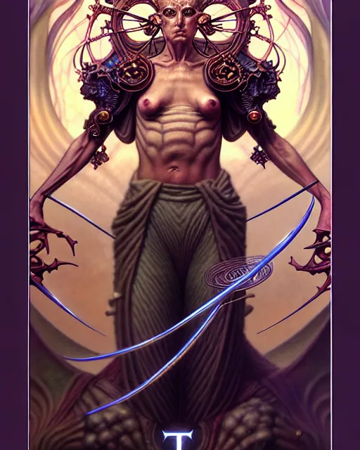 Image similar to the judge tarot card, fantasy character portrait made of fractals, ultra realistic, wide angle, intricate details, the fifth element artifacts, highly detailed by peter mohrbacher, hajime sorayama, wayne barlowe, boris vallejo, aaron horkey, gaston bussiere, craig mullins