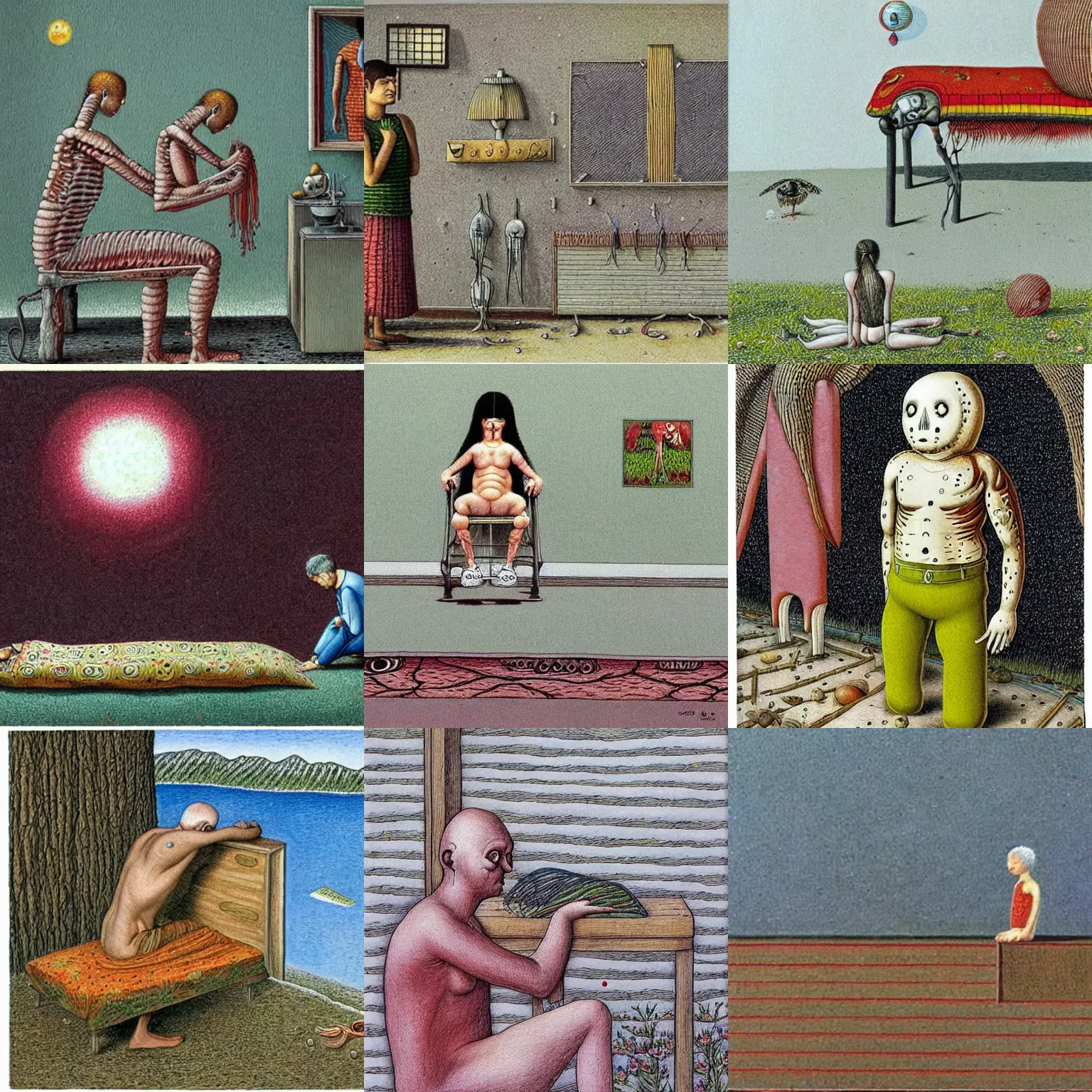 Prompt: scan from the codex seraphinianus depicting the physical pain of loneliness