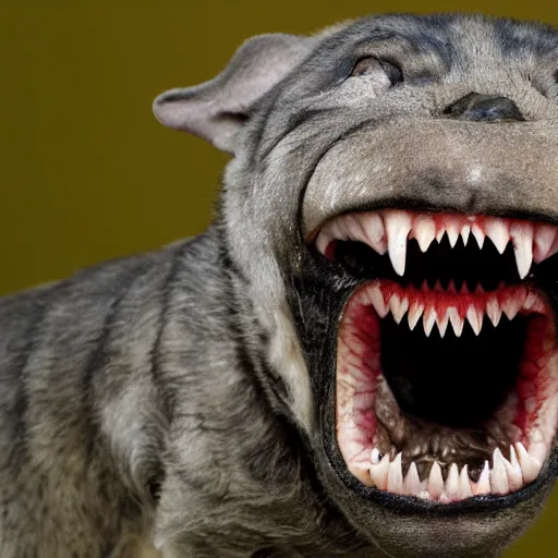 Prompt: National Geographic photo of terrifying snarling mouth