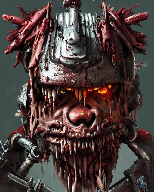 Image similar to a gruesome portrait of an ork from warhammer 40k, highly detailed, digital art, trending on cgsociety