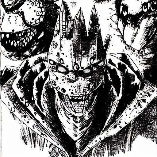 Prompt: Dorohedoro drawn by Kentaro Miura, upscaled, detailed,