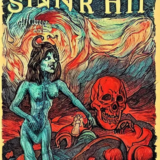 Image similar to sinners in hell read a book, scary art in color