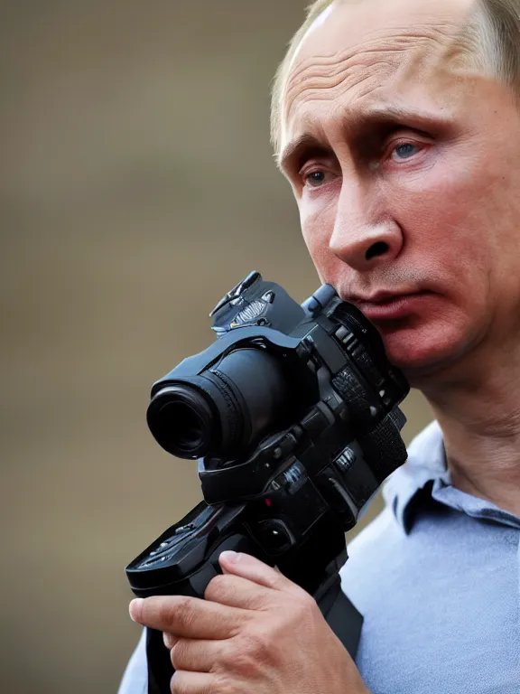 Prompt: 4K HD, high detail photograph, shot with Sigma f/ 4.2 , 250 mm sharp lens, shallow depth of field : (subject= evil looking Vladimir Putin holding a bazooka + subject detail= accurate body features, consistent, high detailed light refraction , high level texture render)