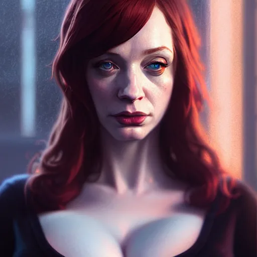 Image similar to highly detailed portrait christina hendricks in gta v, stephen bliss, unreal engine, fantasy art by greg rutkowski, loish, rhads, ferdinand knab, makoto shinkai and lois van baarle, ilya kuvshinov, rossdraws, tom bagshaw, global illumination, radiant light, detailed and intricate environment