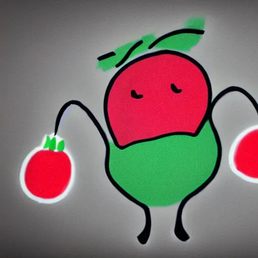 Image similar to The photo is a drawing of a person with a strawberry computer in their belly. The style is cartoonish and playful.