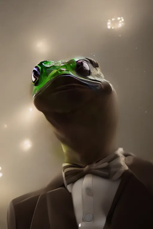 Prompt: portrait of a frog in a tuxedo, matte painting, concept art, cgsociety, octane render, trending on artstation, artstationHD, artstationHQ, unreal engine, 4k, 8k