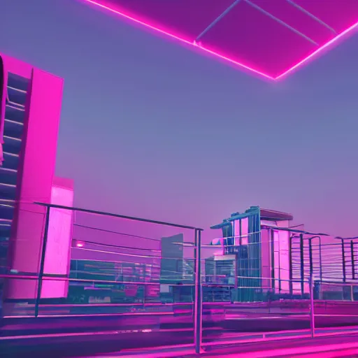 Image similar to synthwave art of peykan, tehran, octane render, pink neon lights