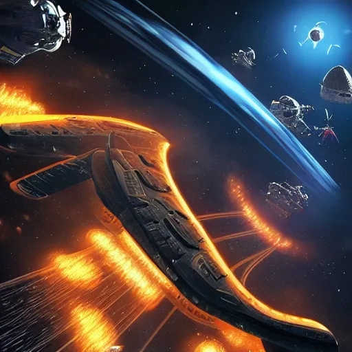 Prompt: 2300 A.D. Sci Fi Spaceship battle in outer space, digital art, high quality 4K resolution