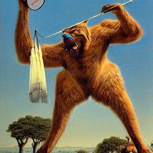 Image similar to anthromorphic animals playing badminton by Bruce Pennington