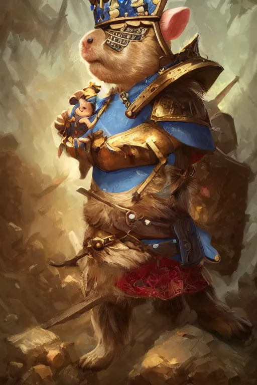 Prompt: cute little anthropomorphic Guinea Pig knight wearing a cape and a crown, tiny, small, miniature bear, baby animal, short, pale blue armor, cute and adorable, pretty, beautiful, DnD character art portrait, matte fantasy painting, DeviantArt Artstation, by Jason Felix by Steve Argyle by Tyler Jacobson by Peter Mohrbacher, cinematic lighting