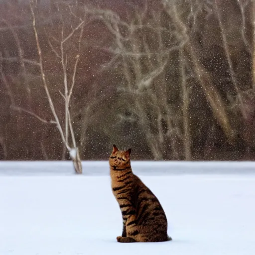 Image similar to a cat standing on the middle of a frozen lake