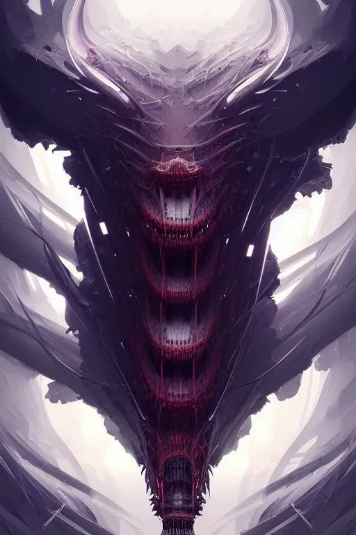 Image similar to professional concept art portrait! of a terrifying! mechanical predatory! fractal! species in a dark room by artgerm and greg rutkowski. an intricate, elegant, highly detailed digital painting, concept art, smooth, sharp focus, illustration, in the style of cam sykes.