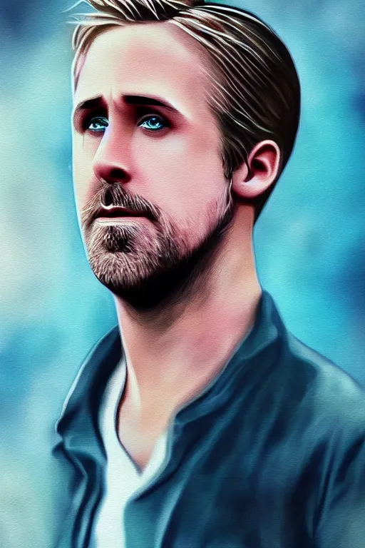 Prompt: digital portrait of ryan gosling in a dreamy photorealistic style with a beautiful dramatic background