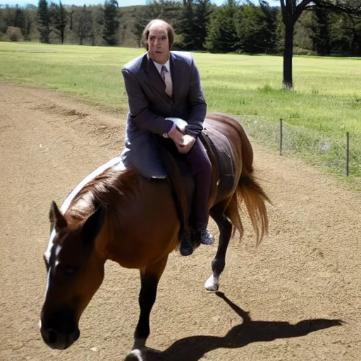 Image similar to saul goodman riding a pony.