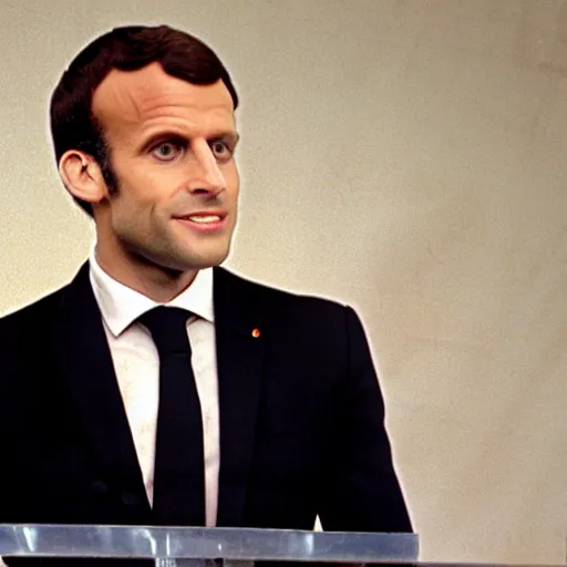 Image similar to Emmanuel Macron speech in American Psycho (1999)