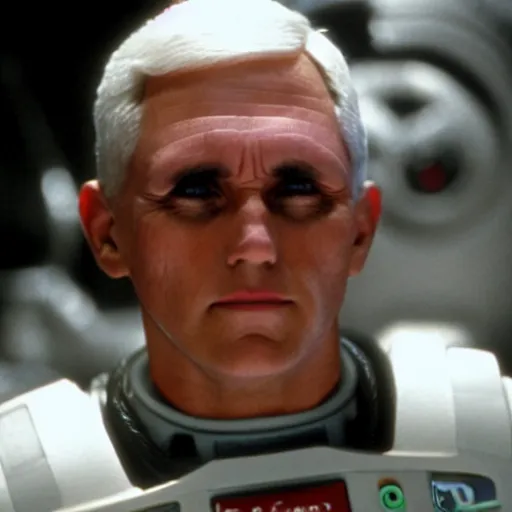 Image similar to film still of Mike Pence in the movie Alien.