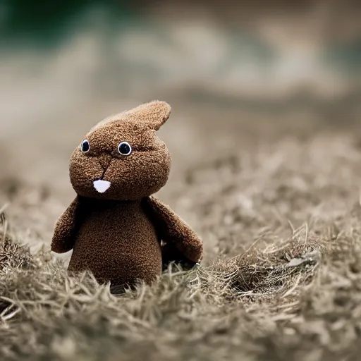 Image similar to a photo of a little brown ninja bunny that is a plush muppet wearing a cool ninja outfit and posed out in nature, photorealistic, photography, ambient occlusion, rtx, national geographic