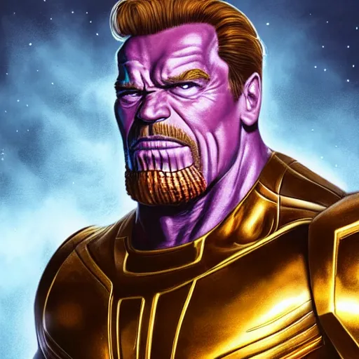 Prompt: arnold schwarzenegger as thanos, highly detailed, amazing digital art, trending on artstation, sharp