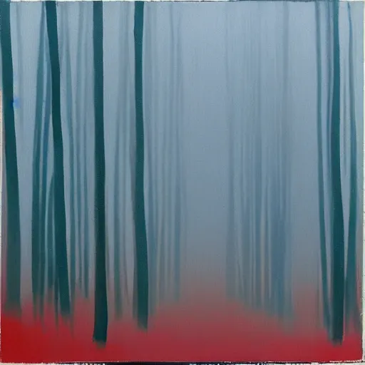 Prompt: foggy pinewood, early in the morning, painting by Andy Warhol