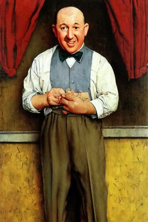 Image similar to curly howard from the three stooges painted by norman rockwell