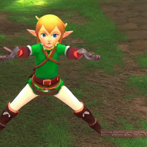 Image similar to linkle doing the splits, ingame screenshot from zelda