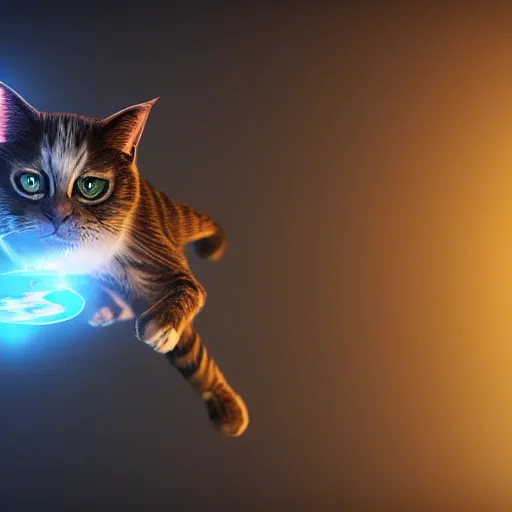 Image similar to Cinematic shot of flying cat, hd, 4k, AAA game, octane render, raytracing, RTX