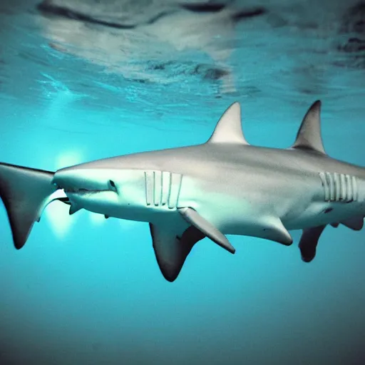 Image similar to a shark made of paper, ocean, underwater photo