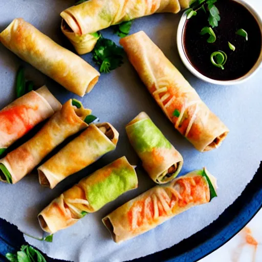 Image similar to vietnamese italian fusion pizza spring rolls