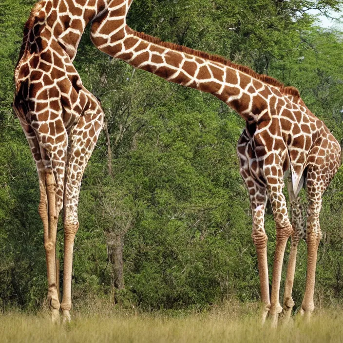 Image similar to rare sighting of a giraffe gorilla, a giraffe - gorilla chimera, 4 k national geographic photograph