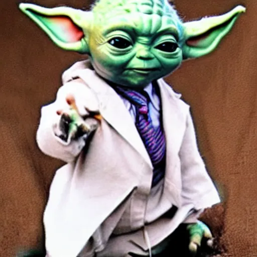 Prompt: baby yoda wearing a suit and tie