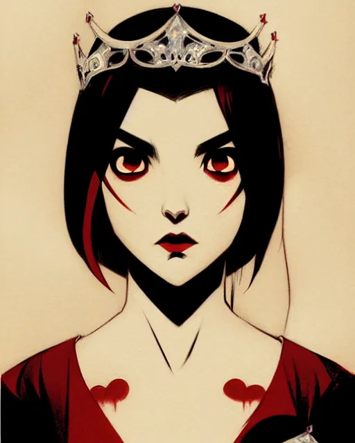 Image similar to beautiful teen vampire princess with tiara, symmetrical face, evil, portrait, cinematic, dramatic, powerful, super detailed and intricate, by koson ohara, by darwyn cooke, by greg rutkowski, by satoshi kon