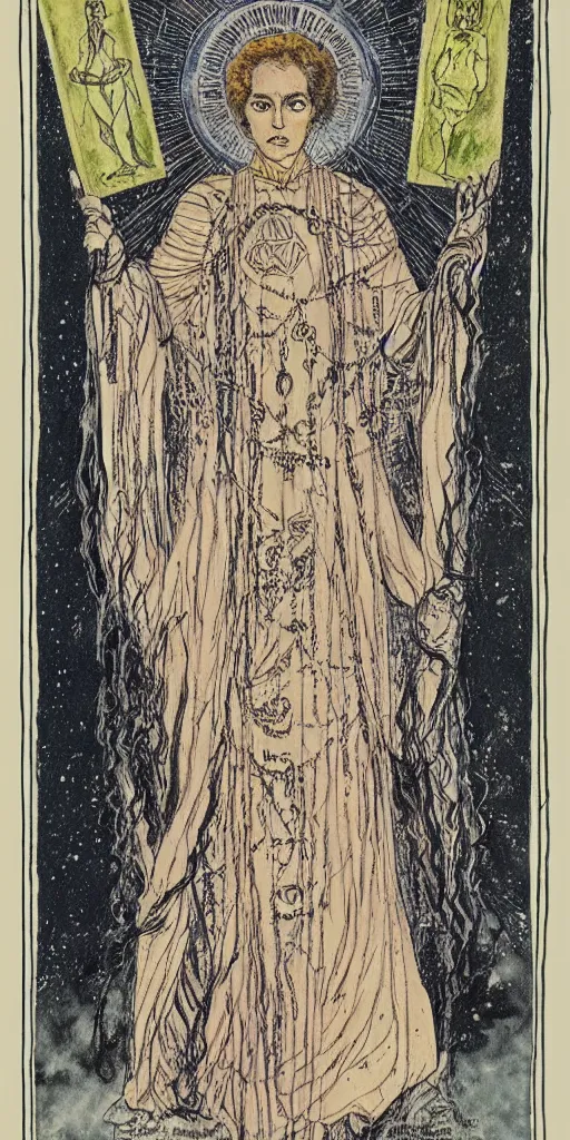 Image similar to the high priestess tarot card by austin osman spare