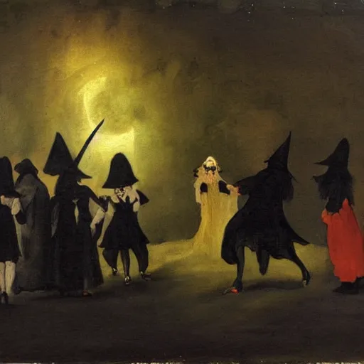 Image similar to a painting of a witches coven in the style of francisco goya