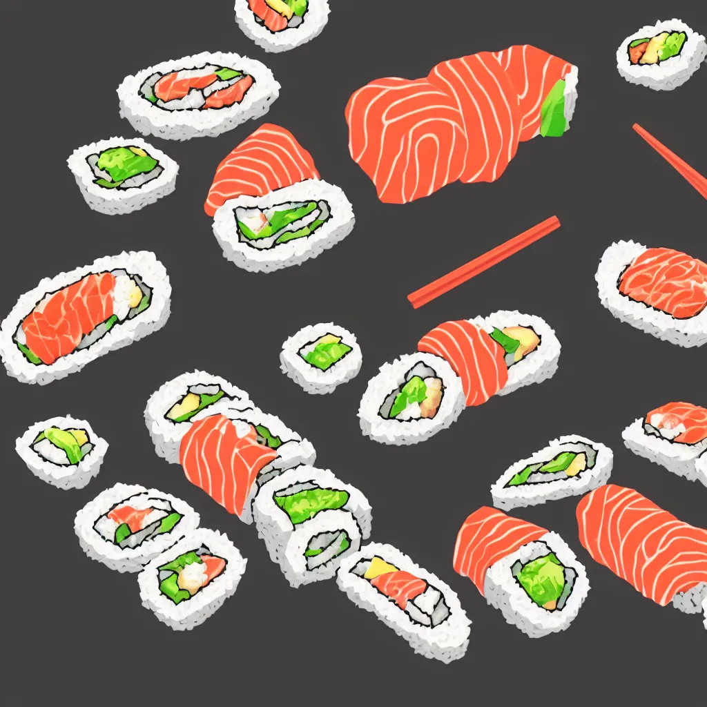 Prompt: a detailed digital vector illustration of a sushi roll in the shape of a S letter