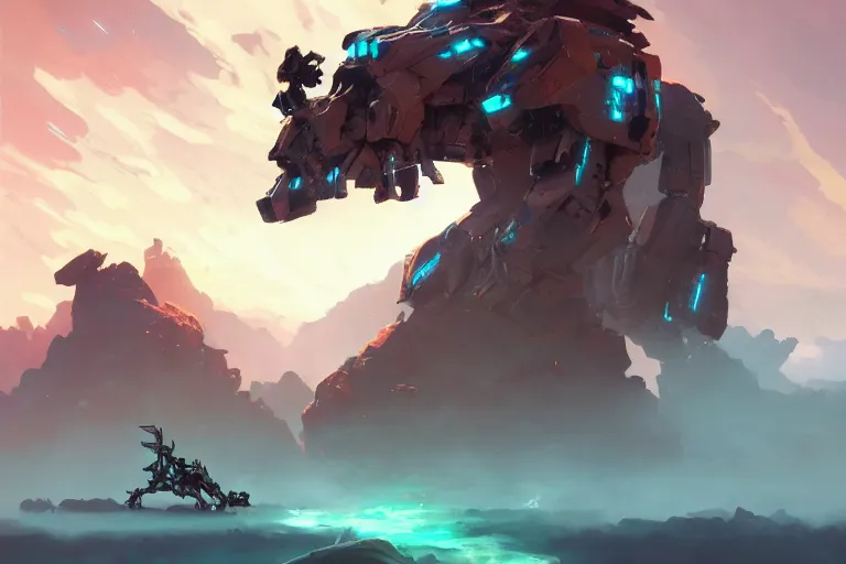 Image similar to rockbreaker machine mecha animal beast robot of horizon forbidden west horizon zero dawn bioluminiscence, behance hd by jesper ejsing, by rhads, makoto shinkai and lois van baarle, ilya kuvshinov, rossdraws global illumination