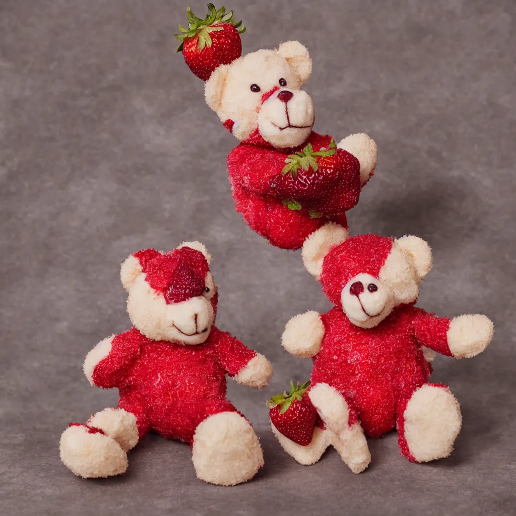 Image similar to a strawberry teddy bear, food photography studio lighting professional