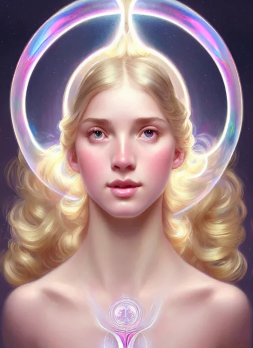 Image similar to perfectly feminine face!! full body portrait of young soap bubble goddess blessed by nature with ever - increasing physical mental perfection, blonde, symmetrical! intricate, sensual features, highly detailed, biblical divine holy perfection!! digital painting, artstation, concept art, smooth, sharp focus, illustration, art by artgerm and greg rutkowski and alphonse mucha