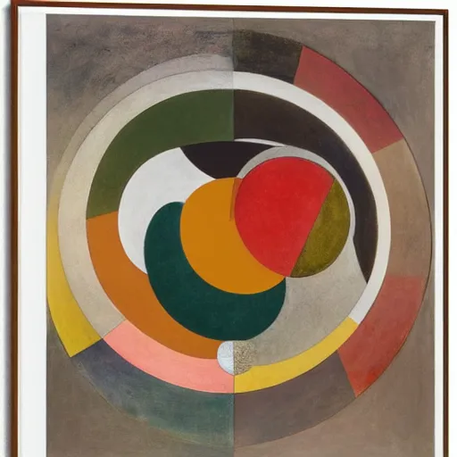 Prompt: an artwork by hilma af klint and kurt schwitters, mix of geometric and organic shapes, mix of bright and earth colors