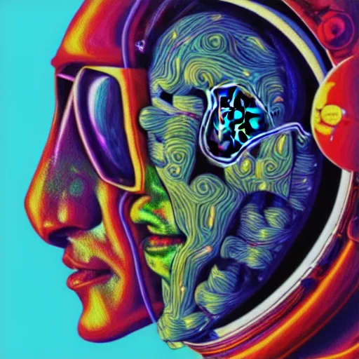 Image similar to An extremely psychedelic portrait of an astronaut, surreal, LSD, face, detailed, intricate, elegant, lithe, highly detailed, digital painting, artstation, concept art, smooth, sharp focus, illustration