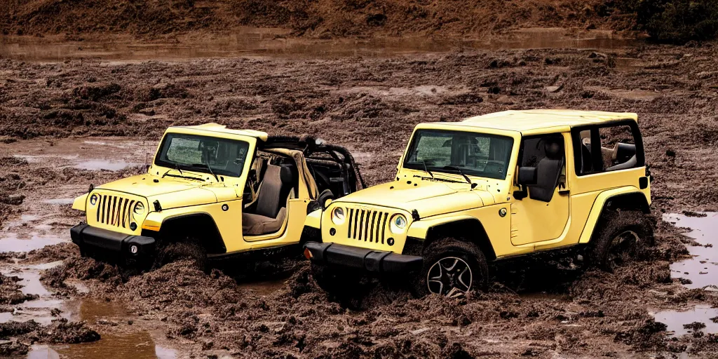 Image similar to noisy color photograph of a 1997 hardtop white Jeep Wrangler drowning in quicksand, dirty swamp, gritty, Venom liquid, cinematic, soft vintage glow