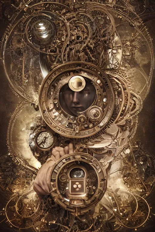 Image similar to a beautiful intricate fine art RPG portrait photo of a mechanical industrial steampunk cybernetic yin yang symbol, overgrown with morning glory flowers, montsera leaves by tom bagshaw and zach sutton, golden ratio composition, studio lighting, 50mm lens, very detailed, bionic, cybernetic scifi, deep depth of field, artstation, 8K, highly coherent