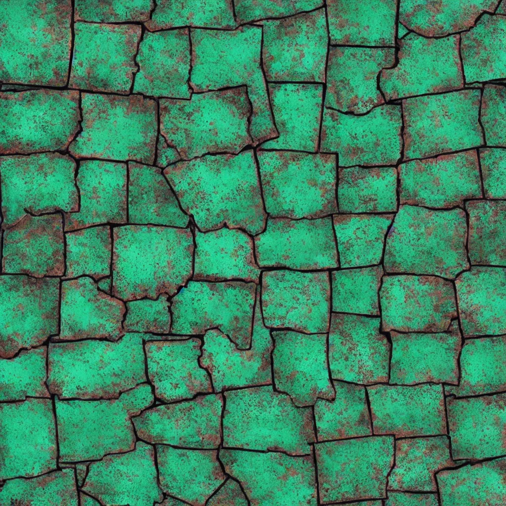 Image similar to green oxidized copper shaped like tiles texture material, high definition, high detail, 8k, photorealistic