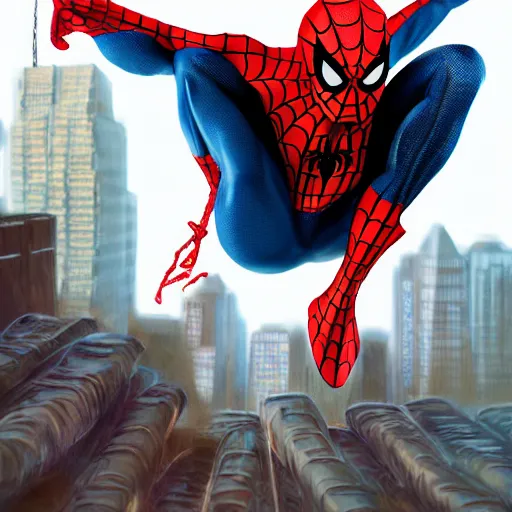 Image similar to spider - man sit on the raccoon and eating donuts, concept art, trending on artstation, highly detailed, intricate, sharp focus, digital art, 8 k