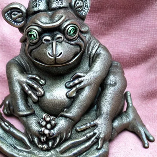 Image similar to feng shui, frog, fantasy, hear no evil, see no evil, speak no evil statues, ultra detailed,