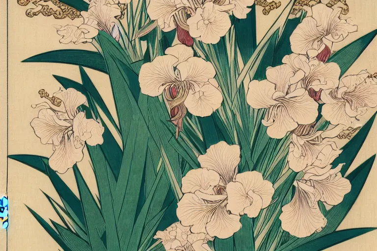 Prompt: a beautiful and hyperdetailed ukiyo - e drawing of tangled irises'leaves and flowers by katsushika hokusai, in style by utagawa kuniyoshi and utagawa hiroshige, japanese print art, intricate composition, elegant, complex!!, illustration, clean 4 k