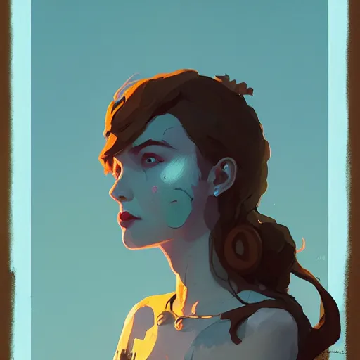 Image similar to portrait of the bird goddess by atey ghailan, by greg rutkowski, by simon stalenhag, by greg tocchini, by james gilleard, by joe fenton, by kaethe butcher dynamic lighting, gradient light blue, brown, blonde cream and white color scheme, grunge aesthetic